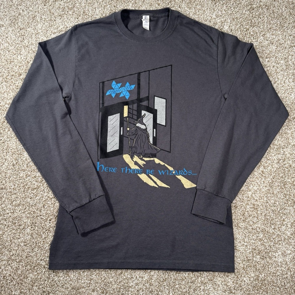 Here There Be Wizards Mens Size S Dark Grey Long Sleeve Graphic T Shirt